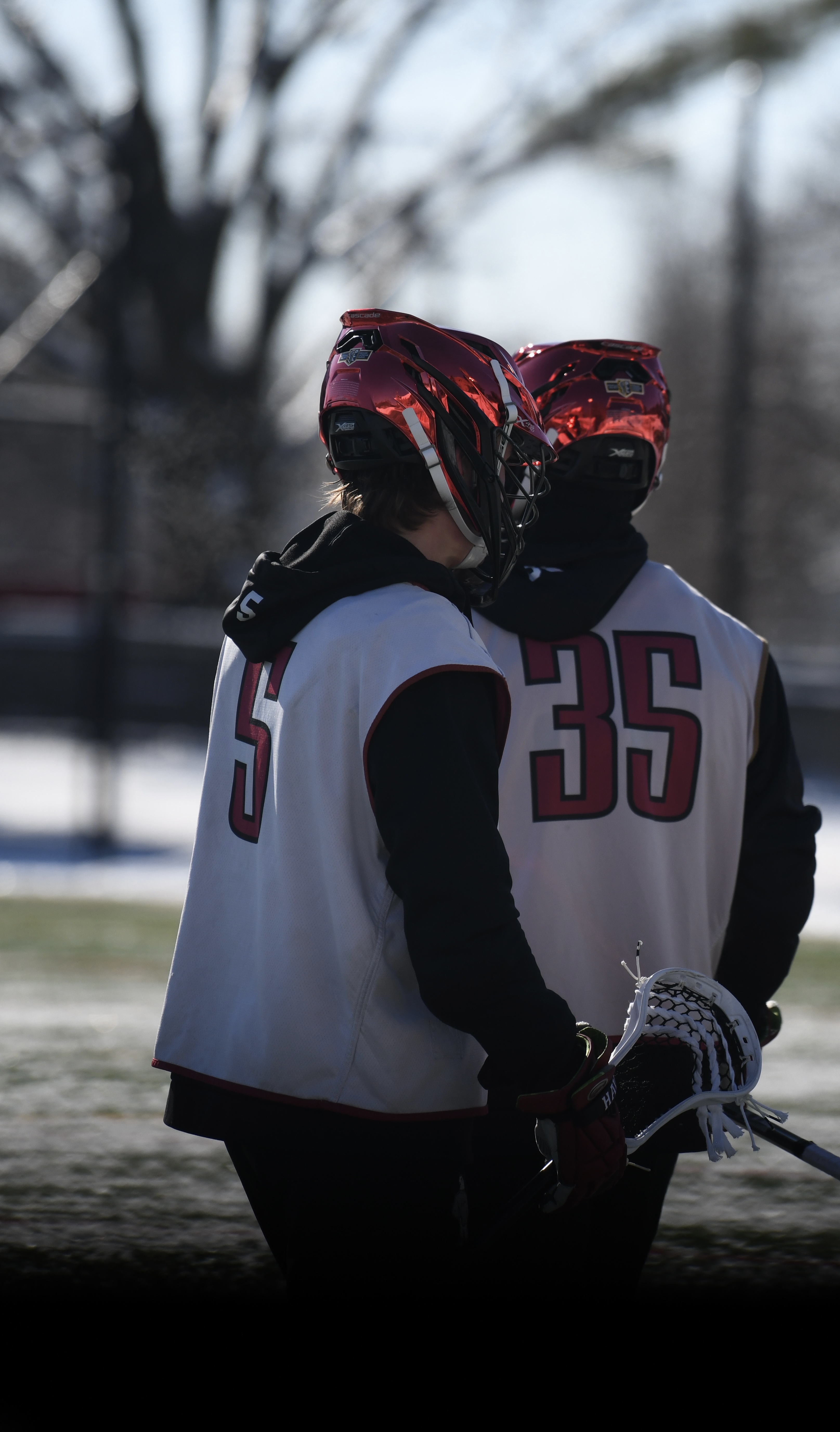 Saint Joe's lacrosse players during early morning practice after snow storm